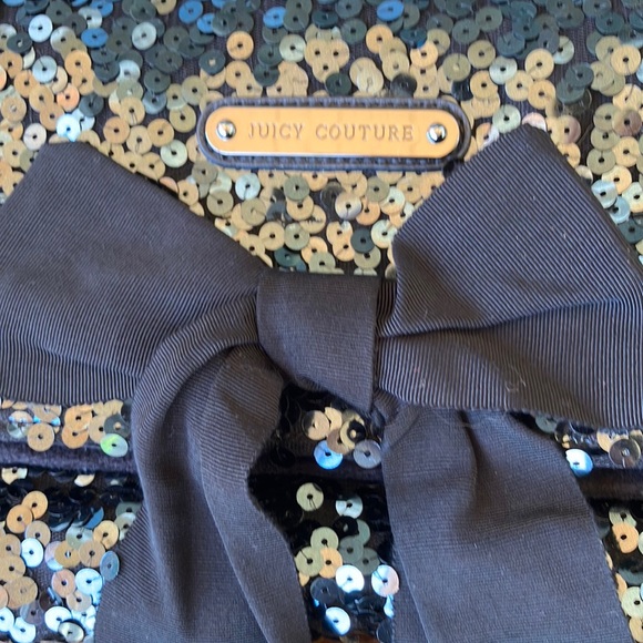 Juicy Couture Blk Velvet with Greenish Blue Iridescent Sequins & Blk Bow Clutch - Picture 4 of 16